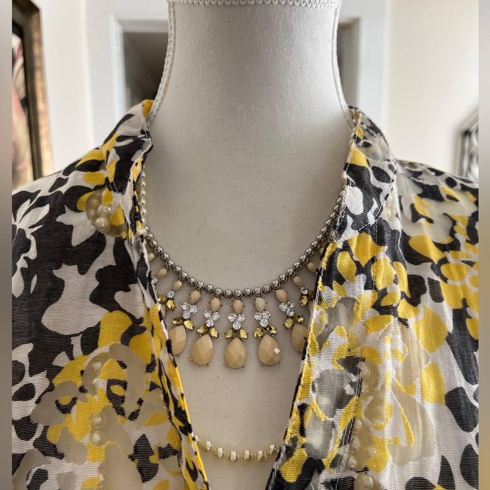 Ruby Rd. Floral Blouse in Yellow and Gray, sheer, long sleeve, front buttons - Picture 5 of 14